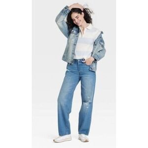Universal Thread Womens 90s Baggy Distressed Cotton Button Fly Blue Jeans Size 8
